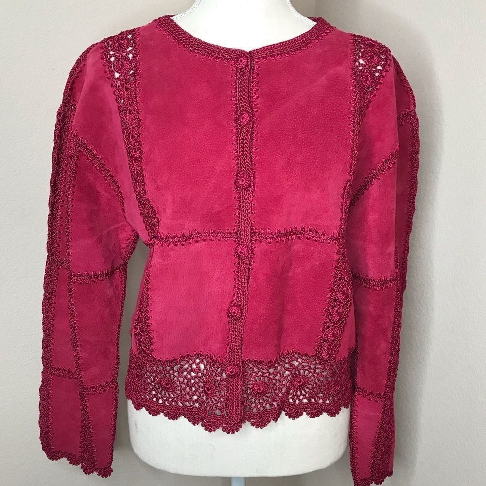 Vintage Leather crochet cropped jacket